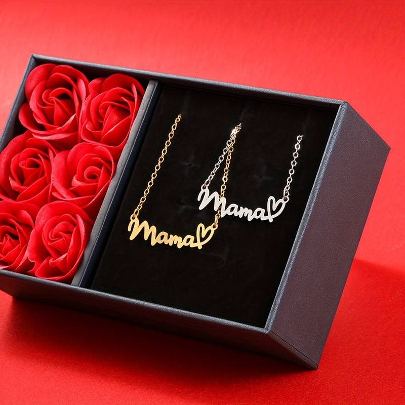 Geschenkbox mit Rosen und zwei Halsketten MAMA